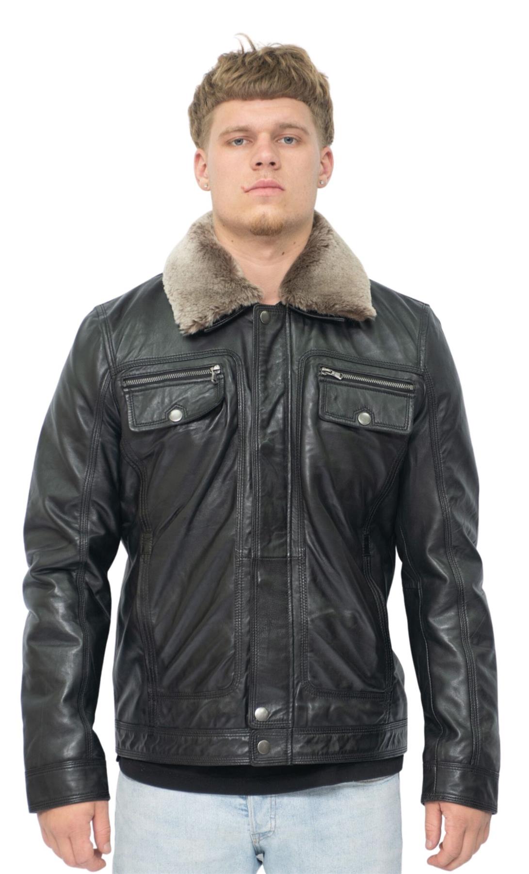 Mens Trucker Shirt Leather Jacket-Galway