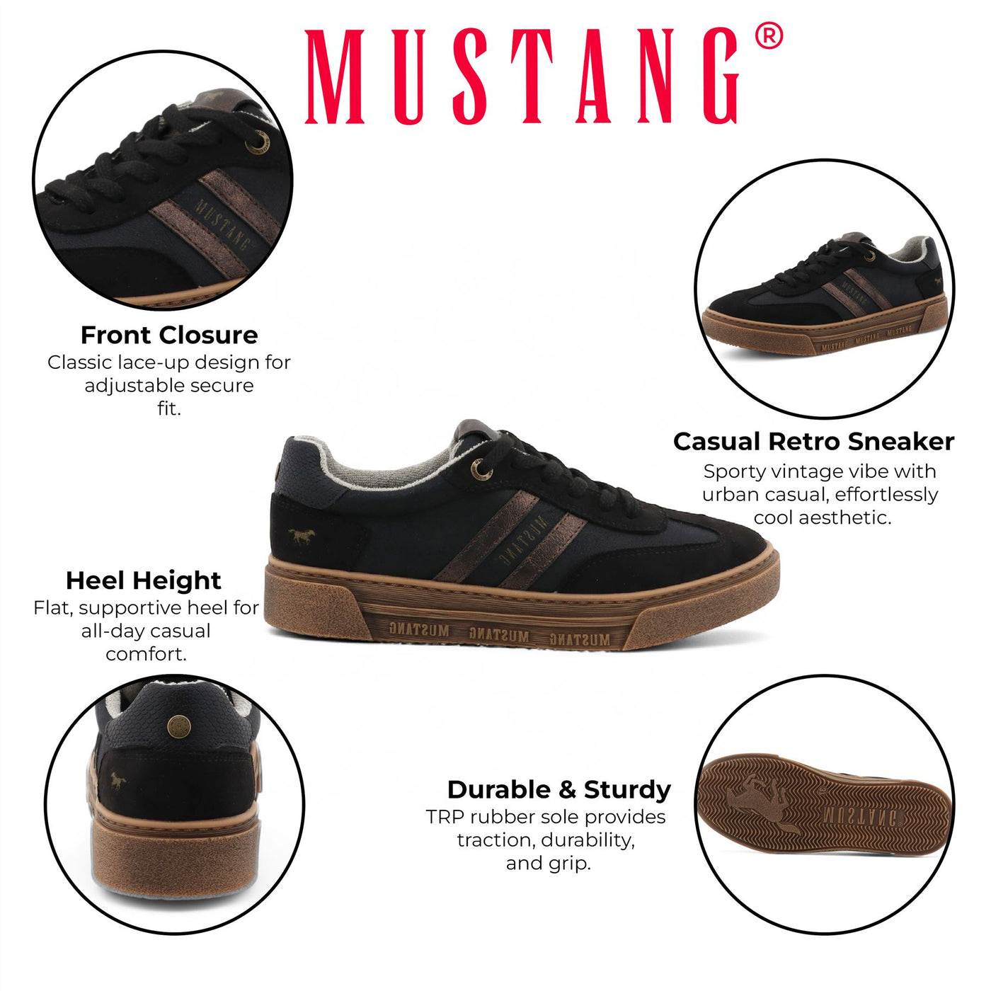 Mustang Women's Black Street Platform Sneakers Shoes
