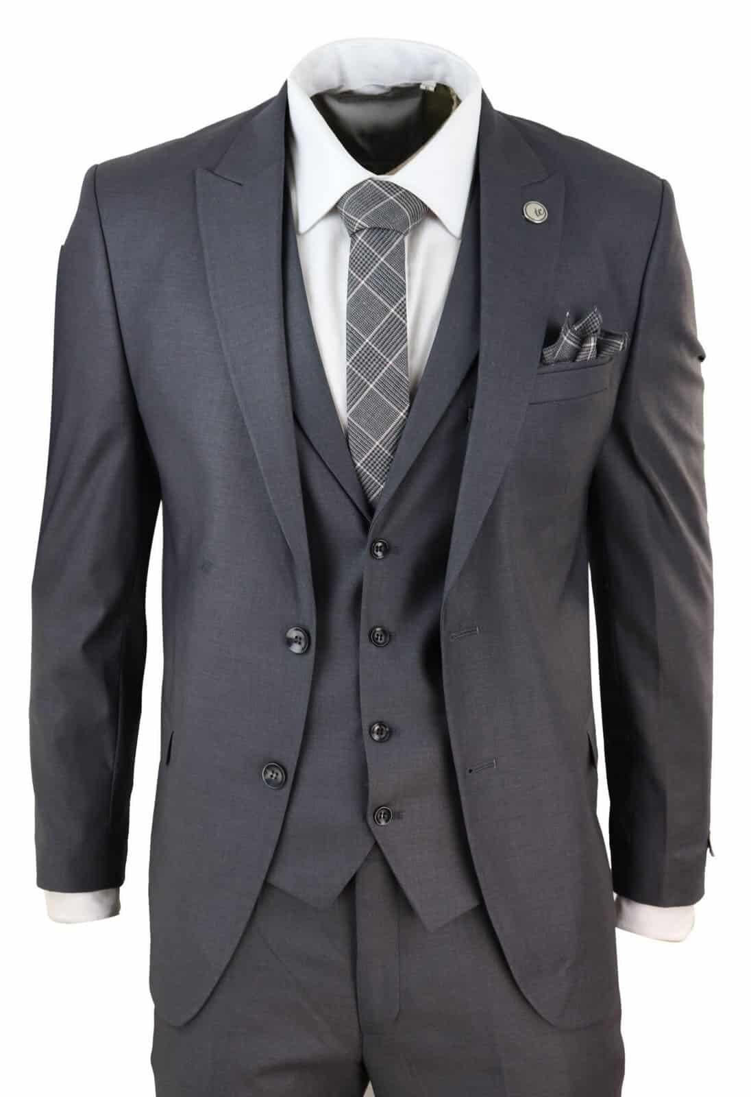 Nuovo Uomo 3 Pezzi Vestito Pianura antracite Classico Su Misura Smart Casual 1920s Formale