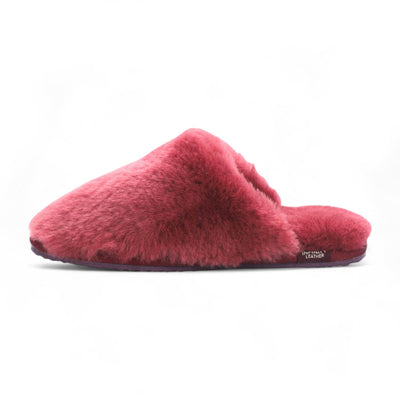 Women's Sheepskin Slippers Burgundy Warm Winter Fur Mule - Aurora