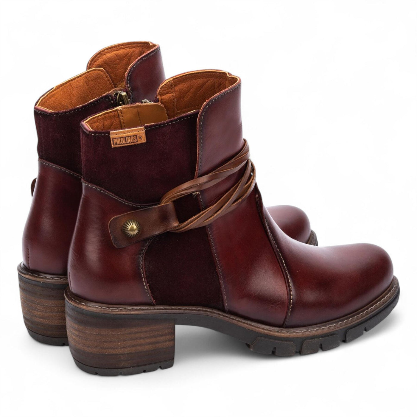 Pikolinos Women’s Arcilla Red Leather Zipped Heel Ankle Boots - San Sebastia