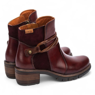 Pikolinos Women’s Arcilla Red Leather Zipped Heel Ankle Boots - San Sebastia