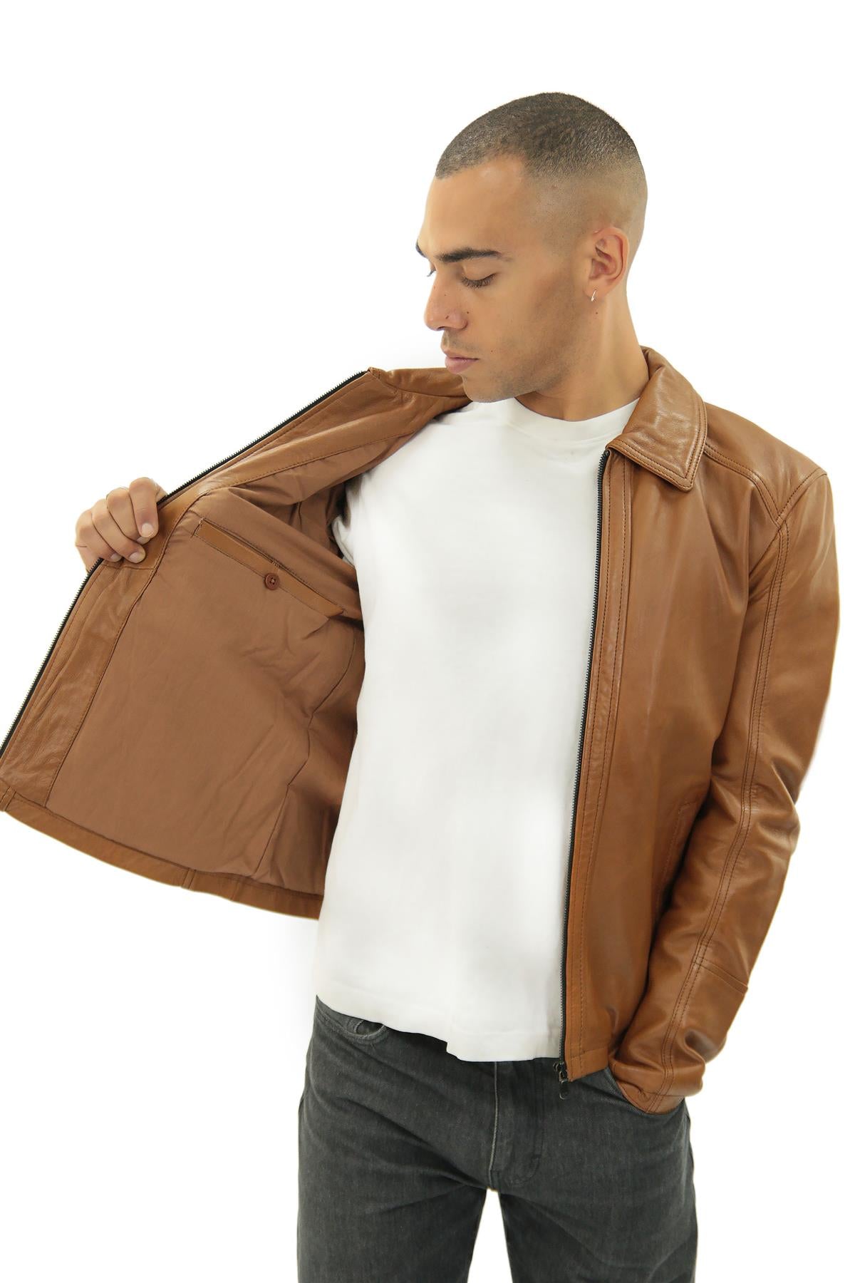 Mens Smart Classic Harrington Leather Jacket-New York