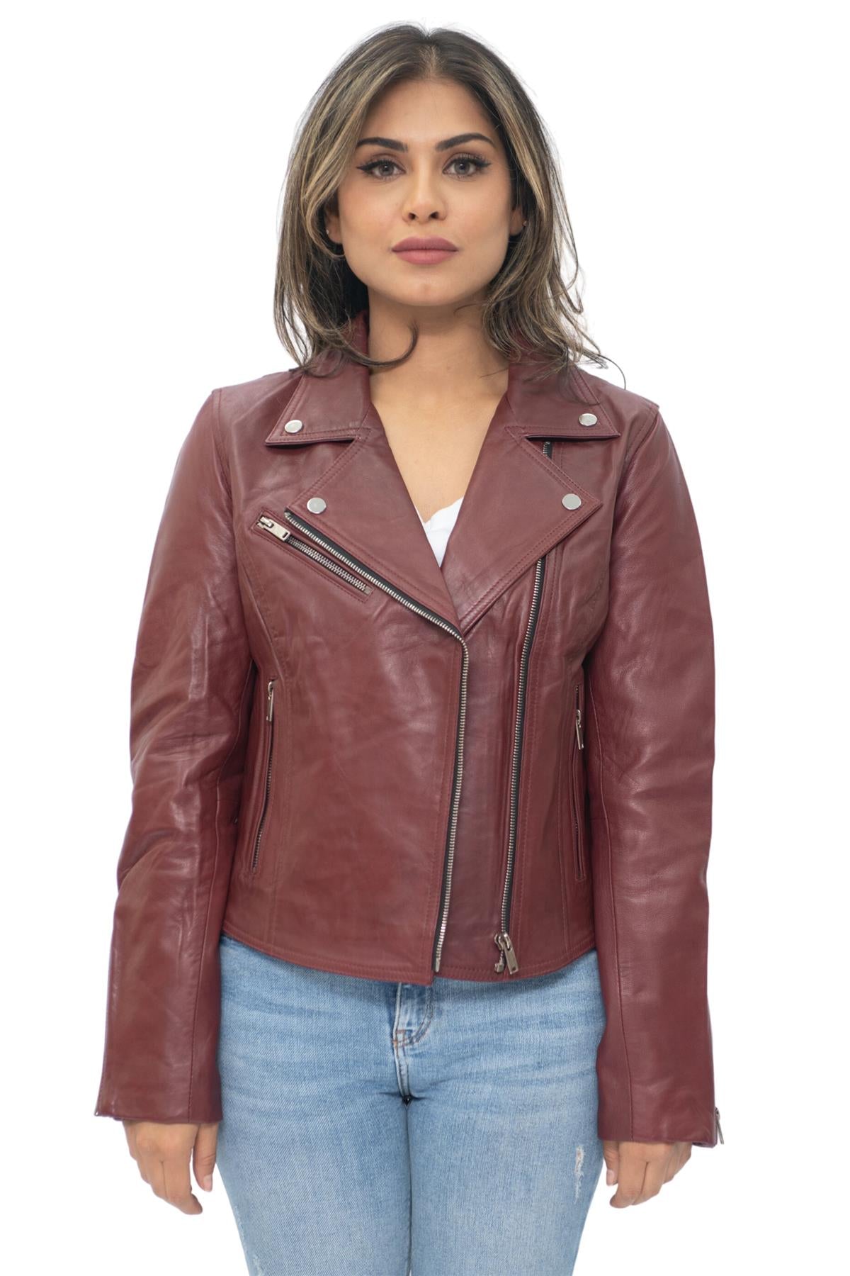 Womens Leather Classic Biker Brando Jacket-Baku