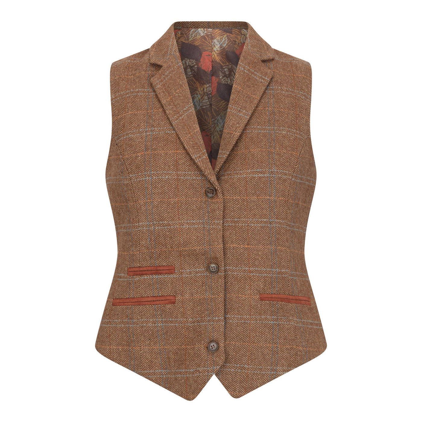 Women's Oak Brown 2 Piece Set Tweed Blazer Waistcoat in Herringbone Check