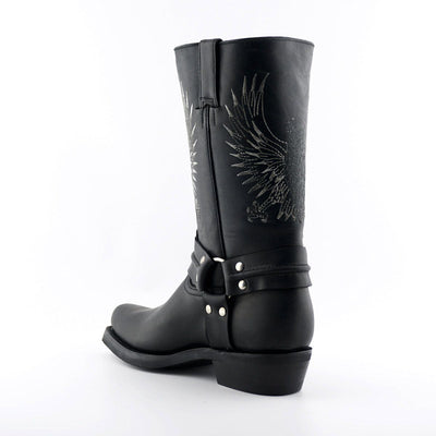 Grinders Mens Black Leather Cowboy Boots-Bald Eagle