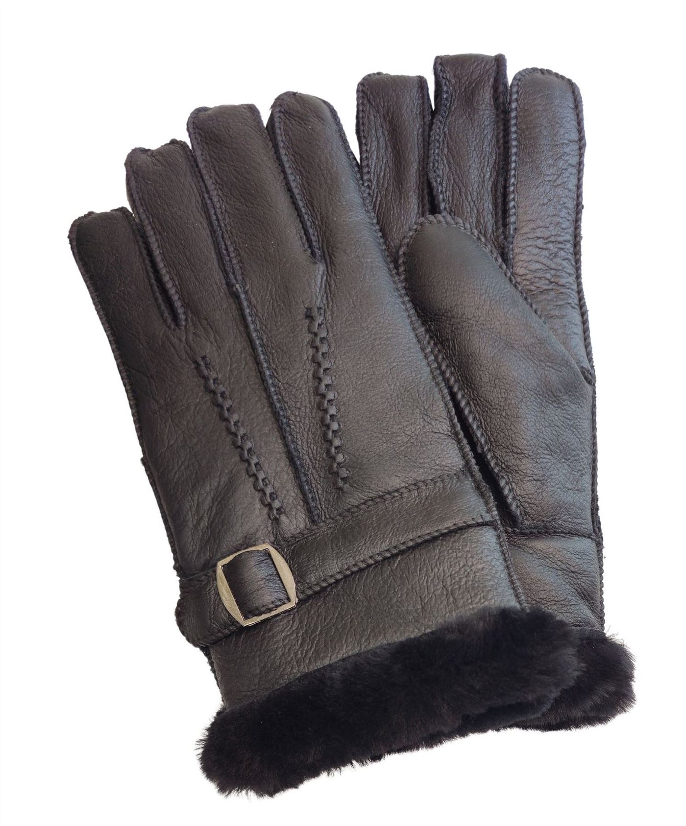 Mens Luxury Sheepskin Leather Gloves With Buckle