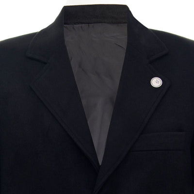 Men's Long Black Wool Slim Fit Overcoat