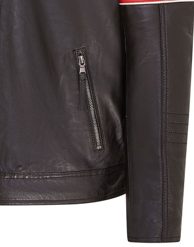 Mens Quilted Leather Biker Racing Jacket- Brevik