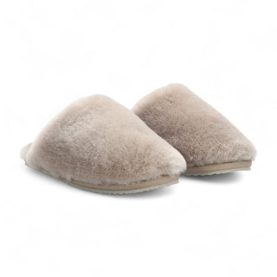 Women's Sheepskin Slippers Taupe Warm Winter Fur Mule - Aurora