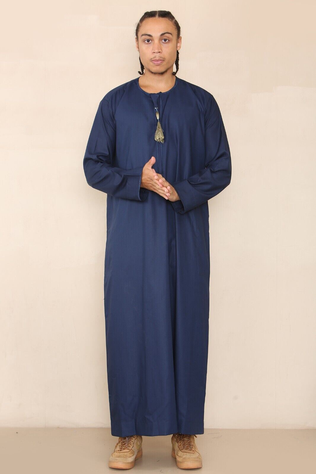 Mens Thobe Jubba Saudi Islamic Arab Eid Emirati Kaftan Jubbah Tassel Robe