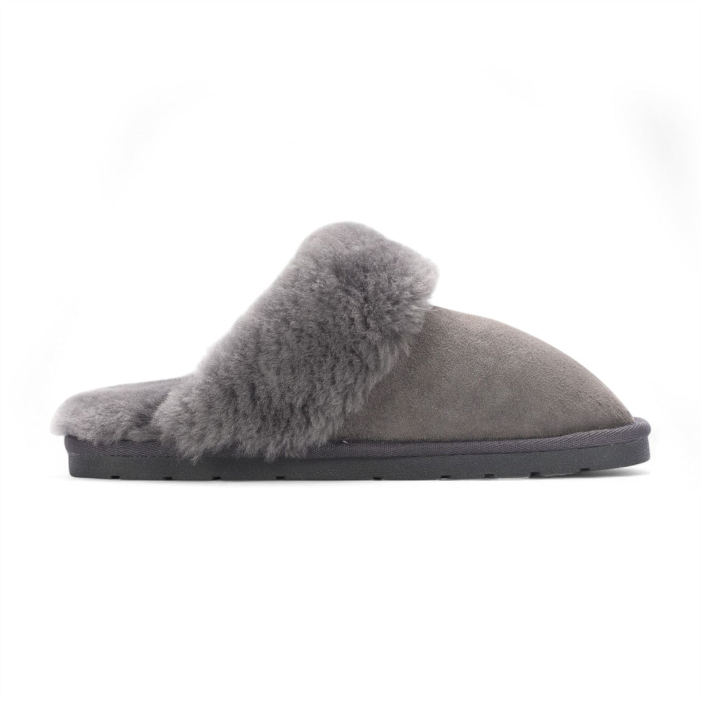 Women's Genuine Sheepskin Grey Suede Mule Winter Slippers - Luna