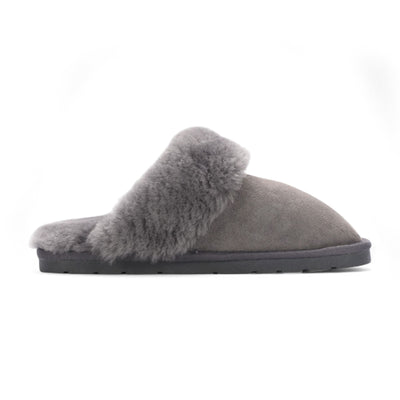 Women's Genuine Sheepskin Grey Suede Mule Winter Slippers - Luna
