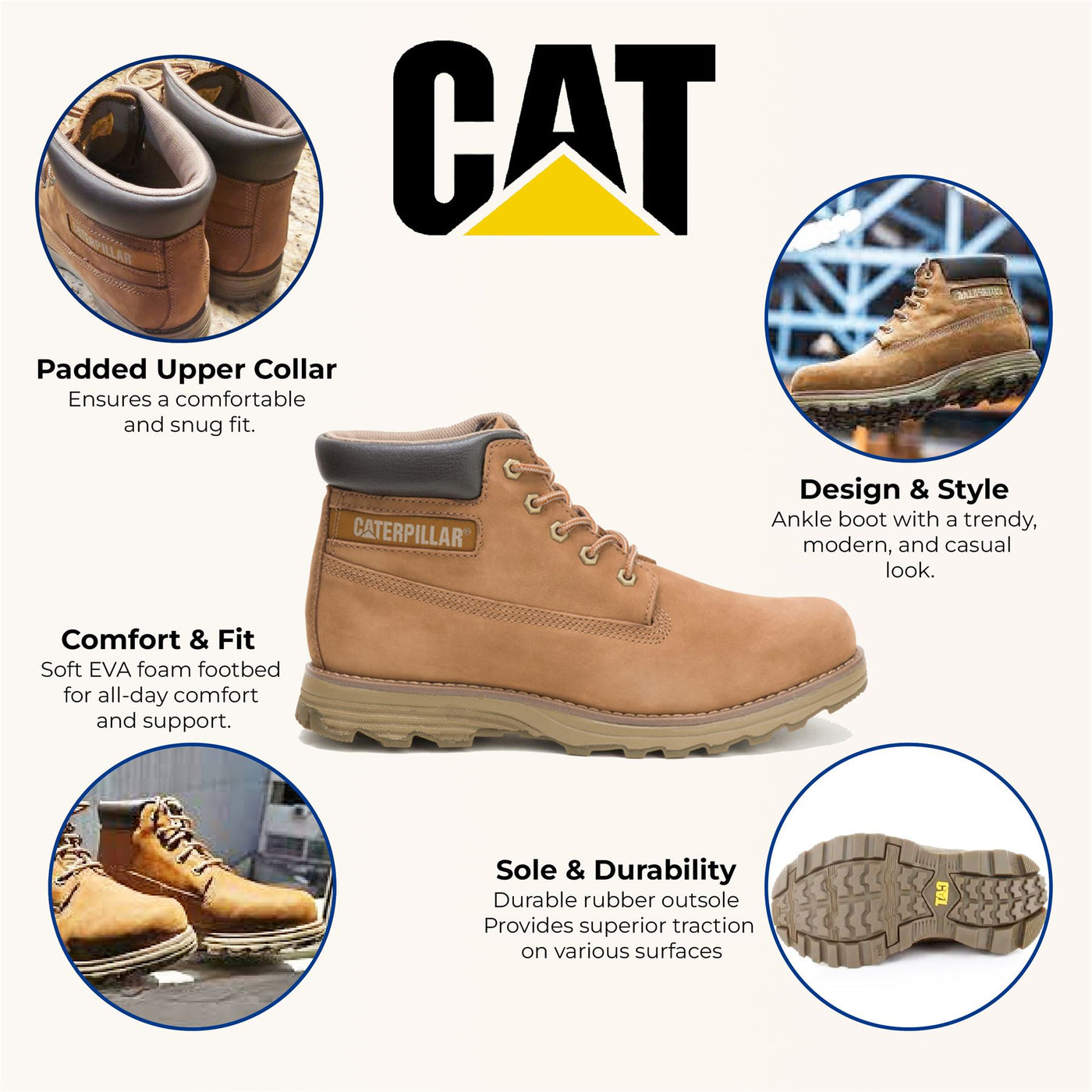 Infinity 9977 CAT (Caterpillar) Men's Founder Brown Leather Everyday Ankle Boots ...