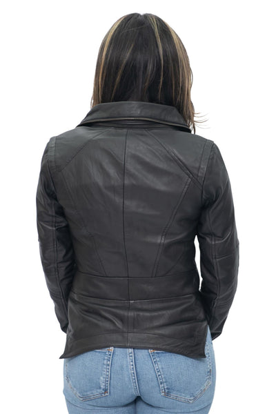 Bikerjacke aus Leder mit abnehmbarem Kragen für Damen – Rosario