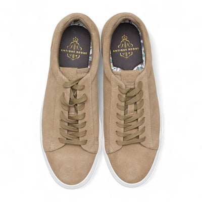 Antique Rogue Men’s Stone Taupe Suede Leather Trainer Sneaker Shoes - Gibbs