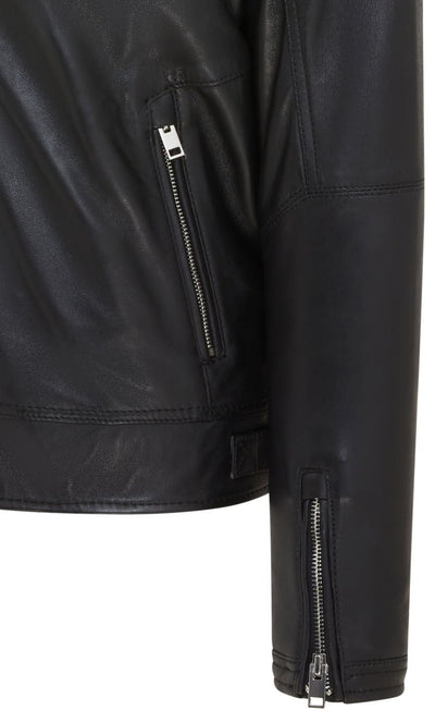 Mens Black Café Racer Biker Leather Jacket - Aniak