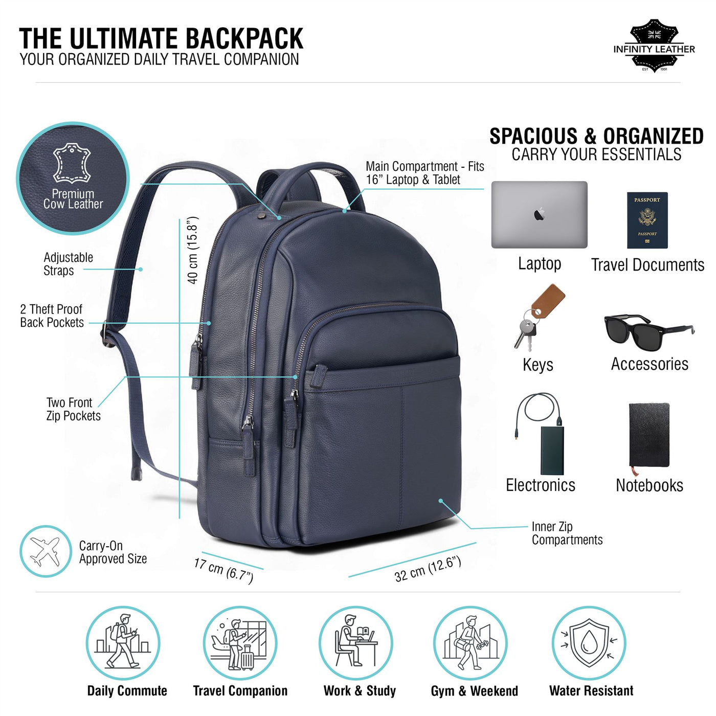 Genuine Leather Vintage Rucksack Laptop Bag Travel Backpack - Capri