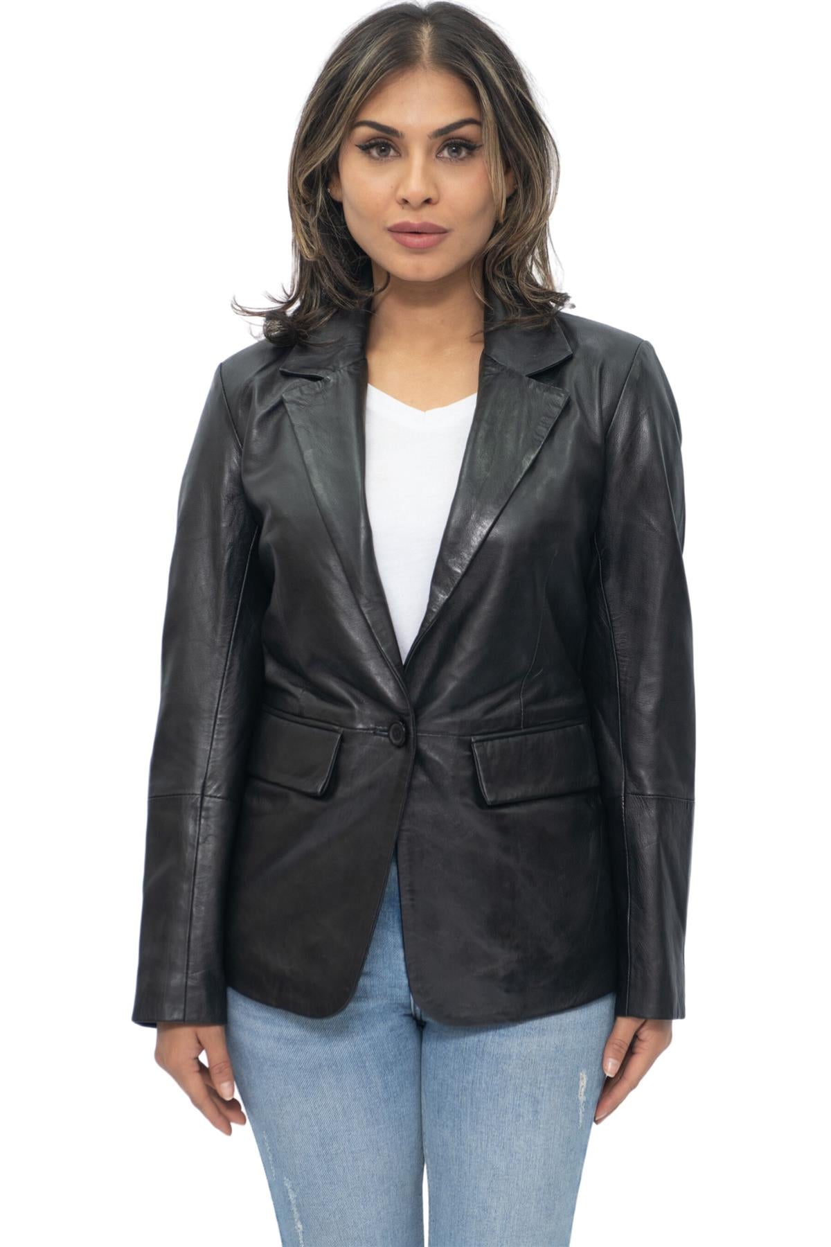 Womens Soft Leather Blazer Jacket-Apeldoorn