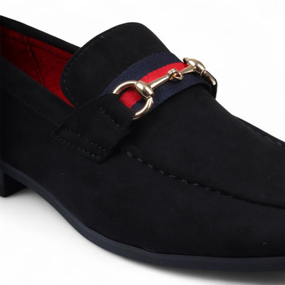 Men's Suede Loafers with Gold Buckle Slip-On Dress Shoes