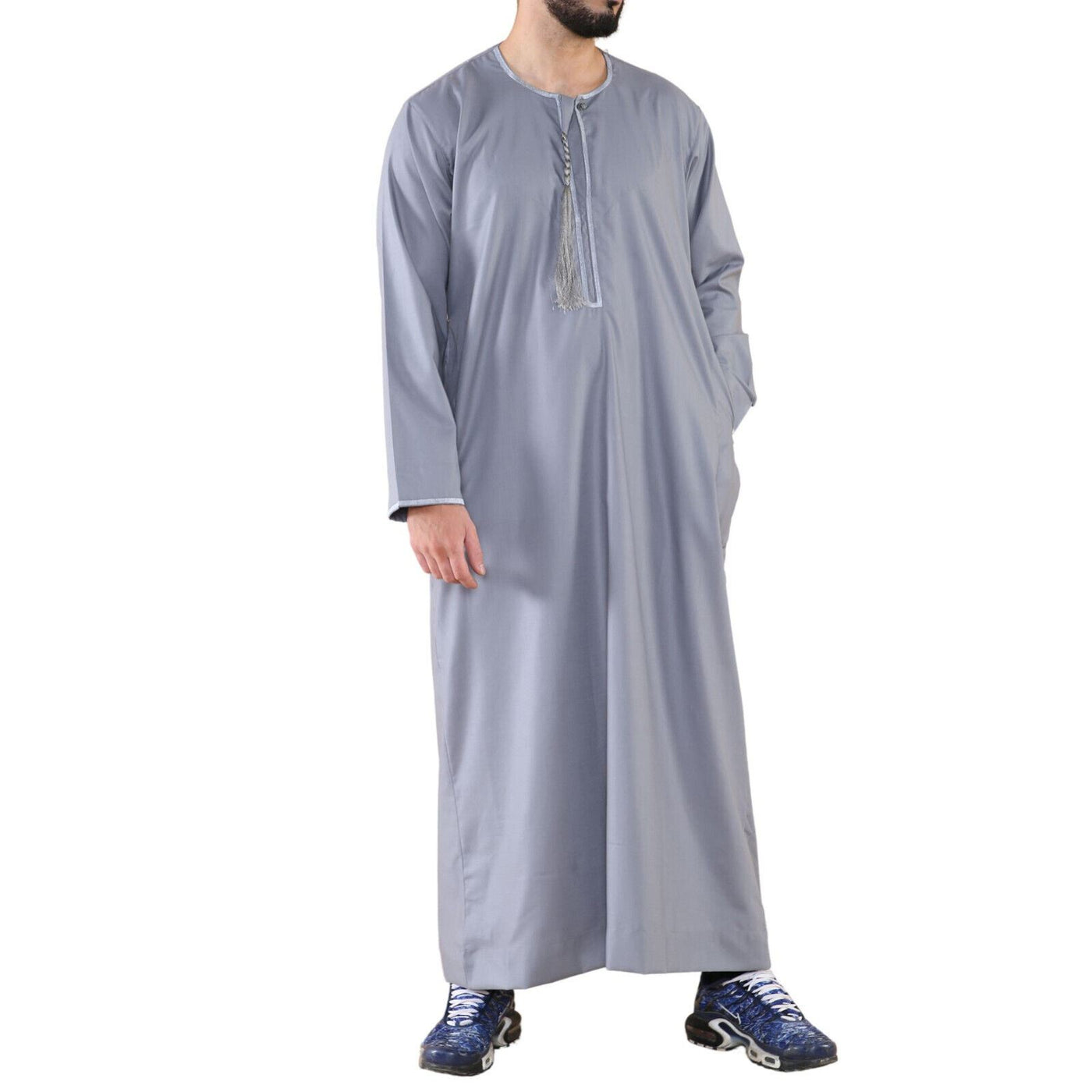 Mens Thobe Jubba Saudi Islamic Arab Eid Emirati Kaftan Jubbah Tassel Robe