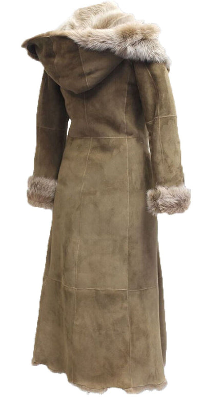 Womens Suede Toscana Sheepskin Hooded Trench Coat-Rushden