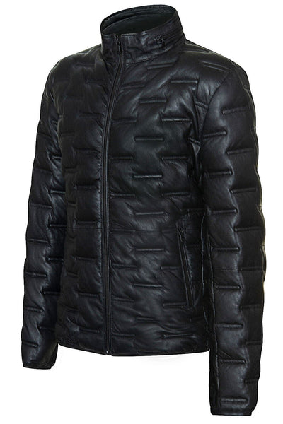 Men's Puffer Quilted Bomber Leather Jacket - Recife