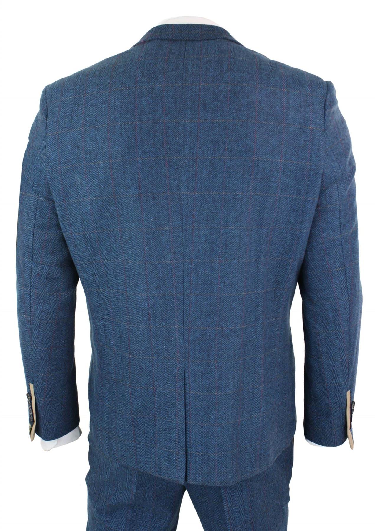 3-teiliger Herrenanzug aus blauem Tweed im Vintage-Stil