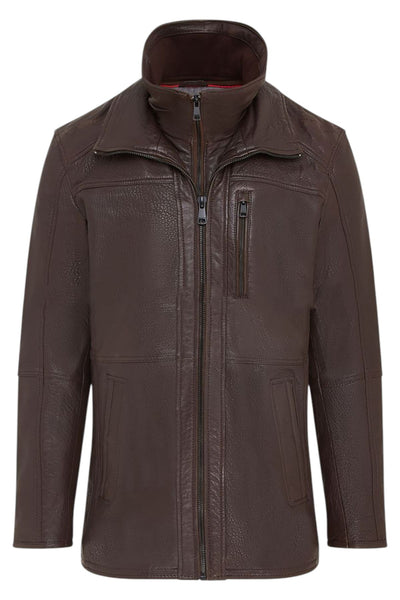 Mens Warm Mid-Length Leather Biker Coat - Sikander