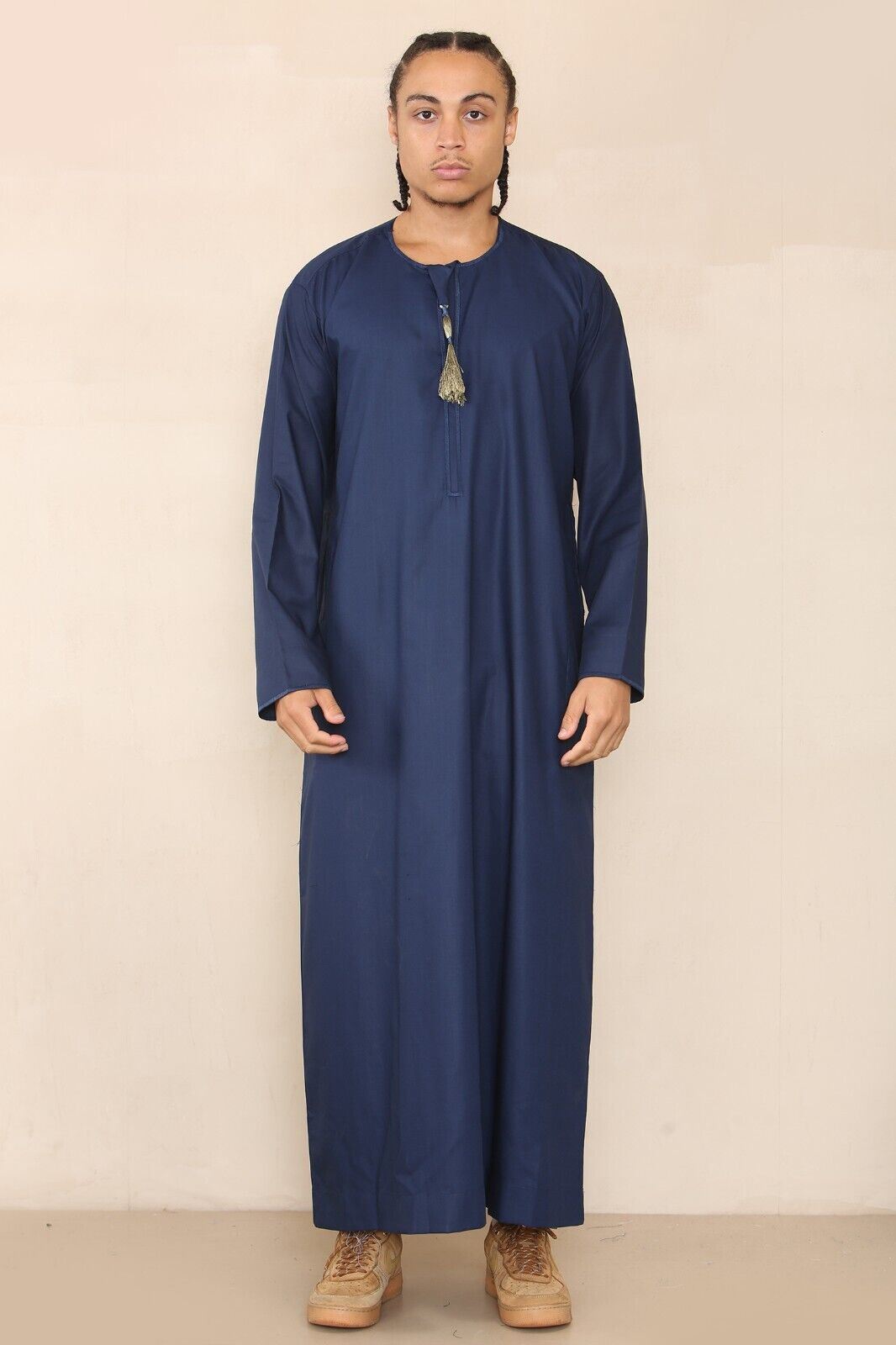 Mens Thobe Jubba Saudi Islamic Arab Eid Emirati Kaftan Jubbah Tassel Robe