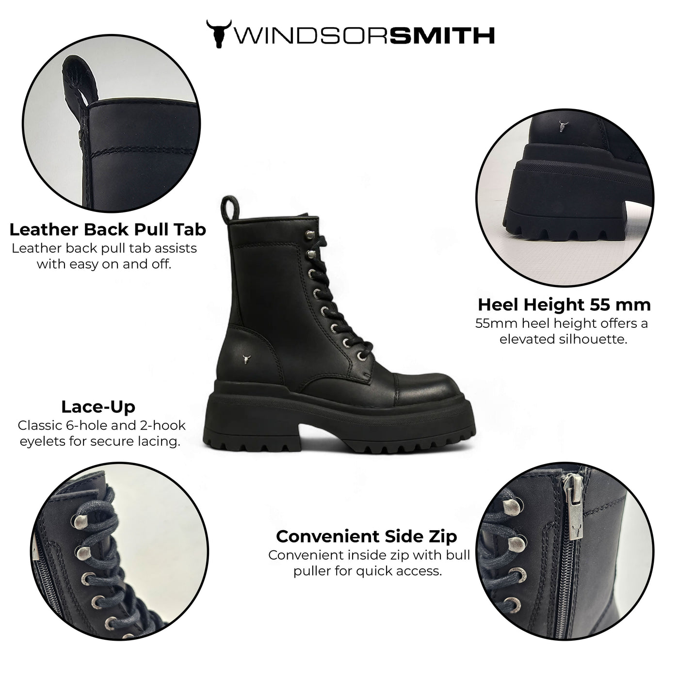 Windsorsmith Leather Chunky Combat Boots - Destroy