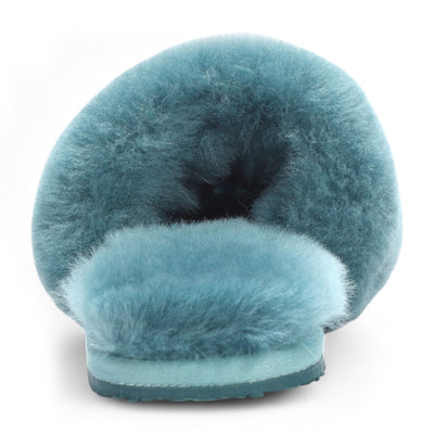 Women's Sheepskin Slippers Teal Warm Winter Fur Sliders - Nordic