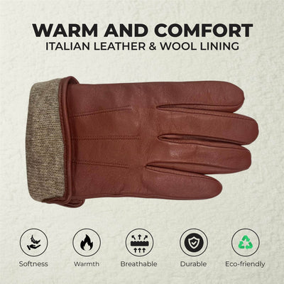 Men’s Italian Leather Warm Wool Lining Winter Gloves - M-LGV-305