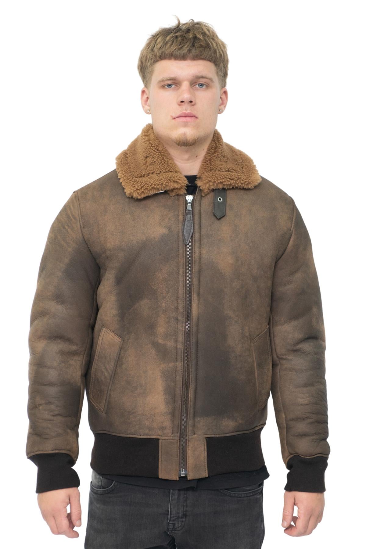 Mens Antique Sheepskin Bomber Jacket-Hounslow