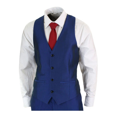 Mens 3 Piece Shiny Royal Blue Classic Suit