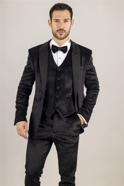 Men's Black 3 Piece Velvet Wedding Tuxedo Formal Suit