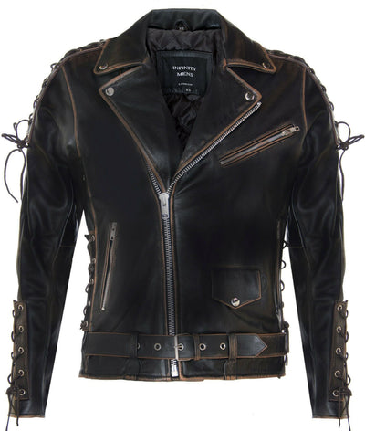 Mens Embossed Brando Leather Biker Jacket-Chicago