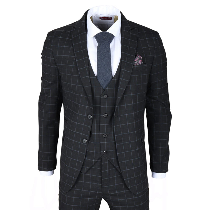スーツ anatomica TRIM FIT III UK CHECK 31 Men's Black Checked 3 Piece Suit Tailored Fit – Infinity Leather