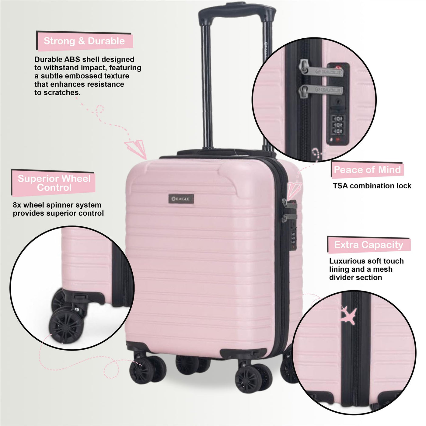 ABS Hardshell Underseat Cabin Suitcase 45 x 30 x 20 cm Luggage Suitable for Wizz Air