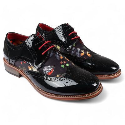 Justin Reess Men's Butterfly Print Patent Leather Shoes - Julius