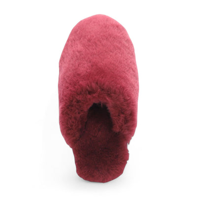 Women's Sheepskin Slippers Burgundy Warm Winter Fur Mule - Aurora