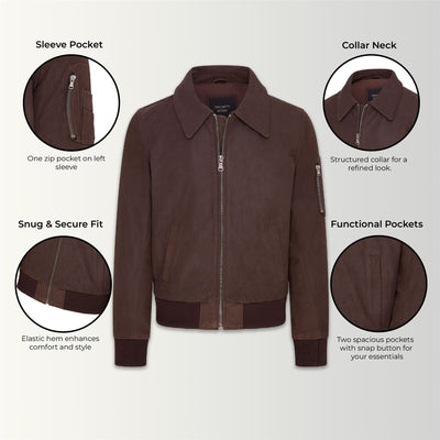 Mens A2 Cowhide Leather Bomber Jacket-Eura