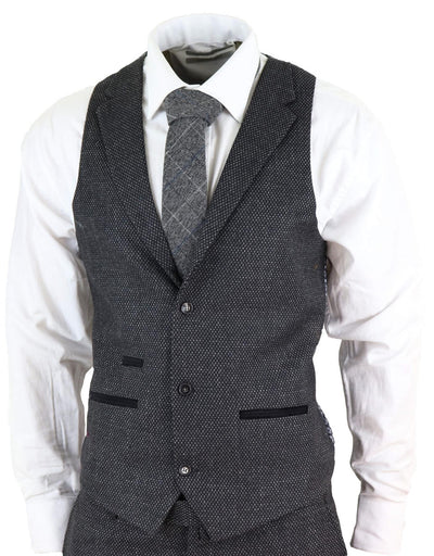 Men's 3 Piece Black Herringbone Tweed Suit