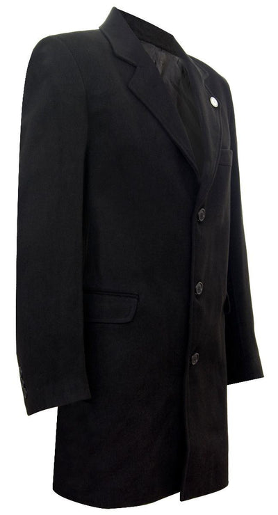 Men's Long Black Wool Slim Fit Overcoat