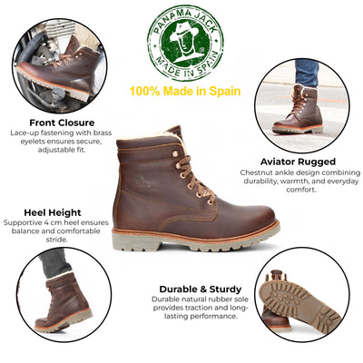 Panama Jack Men's P03 Aviator C23 Chestnut Waterproof Leather Ankle Boots