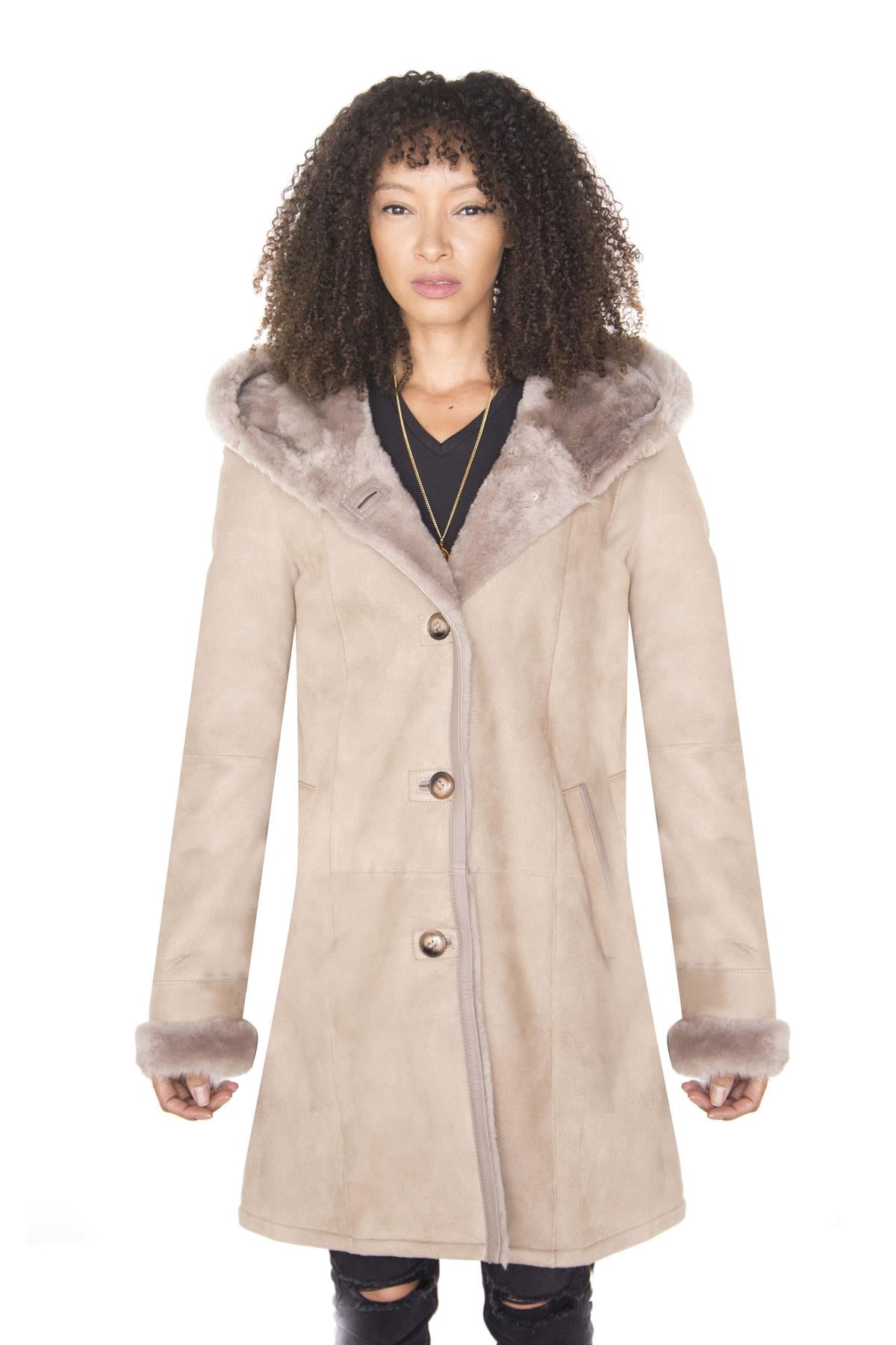 Womens Suede Merino Sheepskin Parka Coat-Tripoli