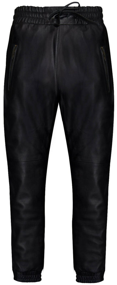 Mens  Leather Jogging Bottoms-Boston