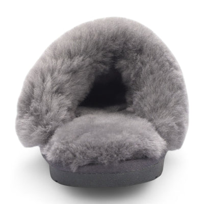 Women's Genuine Sheepskin Grey Suede Mule Winter Slippers - Luna