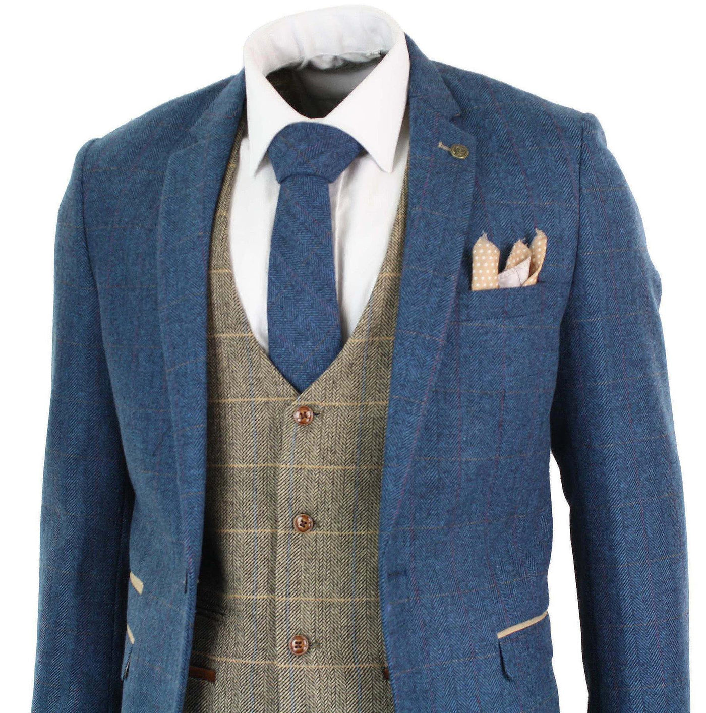 Mens 3 Piece Blue Tweed Vintage Suit