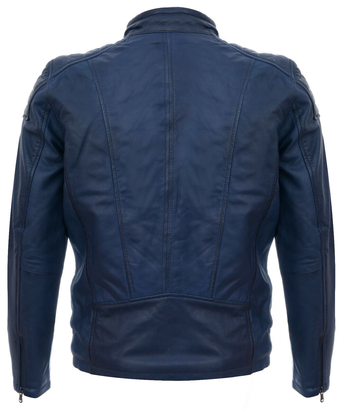 Mens Leather Jacket Vintage Quilted Retro Racing Zipped Biker - San Marino